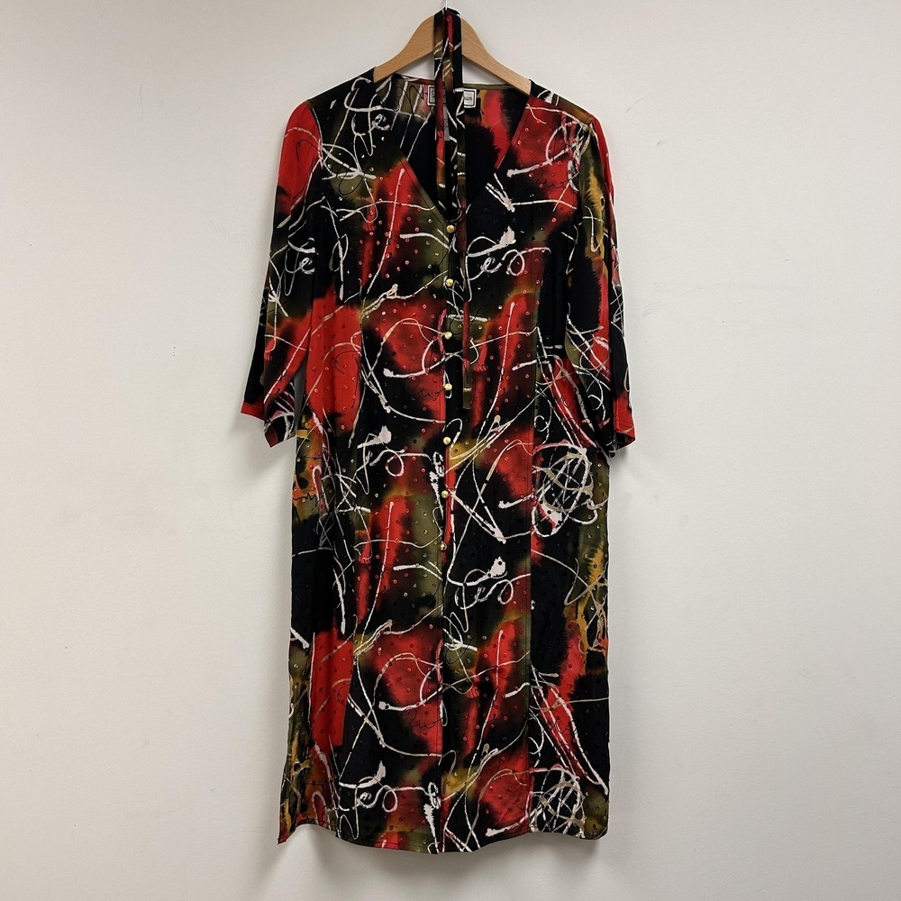Vintage Diane Gilman Dress Womens Medium Abstract Sequin Silk Shift 3/4 Sleeve